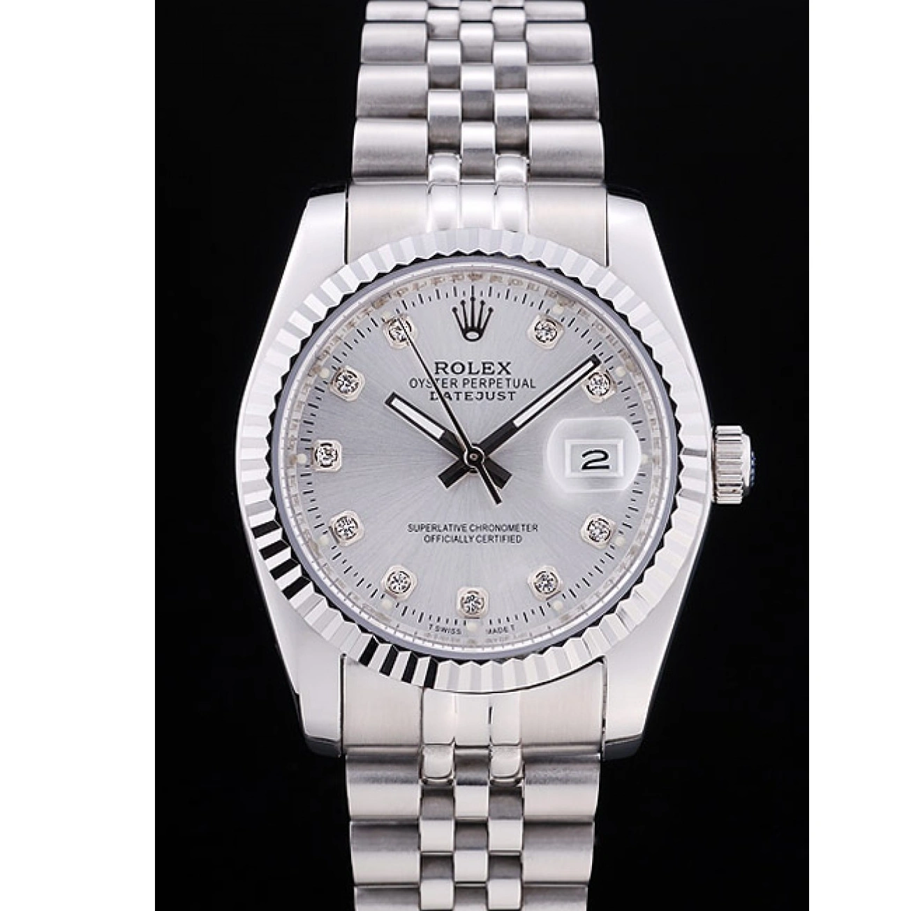 MiroTime 1028 Rolex Datejust Silver Dial Diamonds Ribbed Bezel 7455